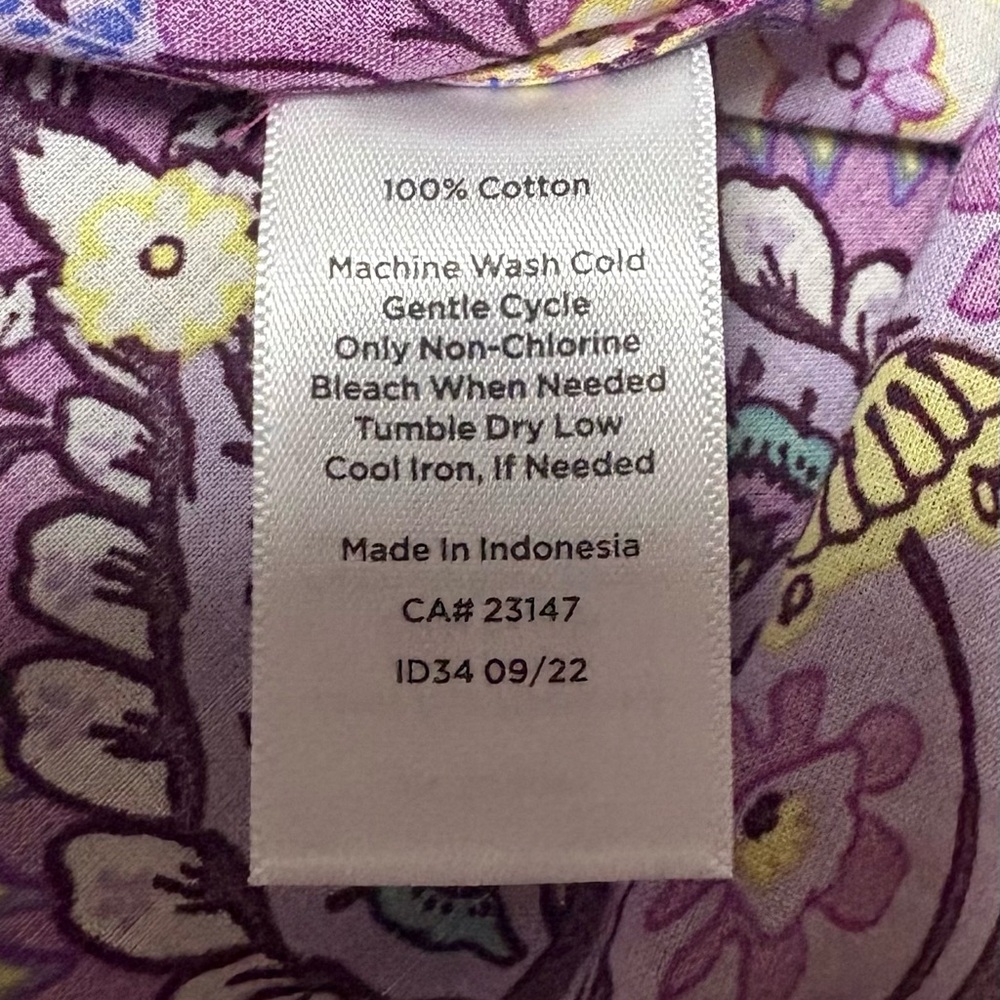 Talbots Purple Blouse with Blue and White Patterns - Picture 3 of 3